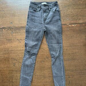 Madewell Curvy High Rise Skinny Jeans Size 24 Black Wash Women’s Raw Hem